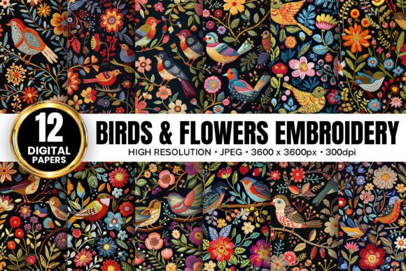 Birds Flowers Embroidery Digital Paper Review